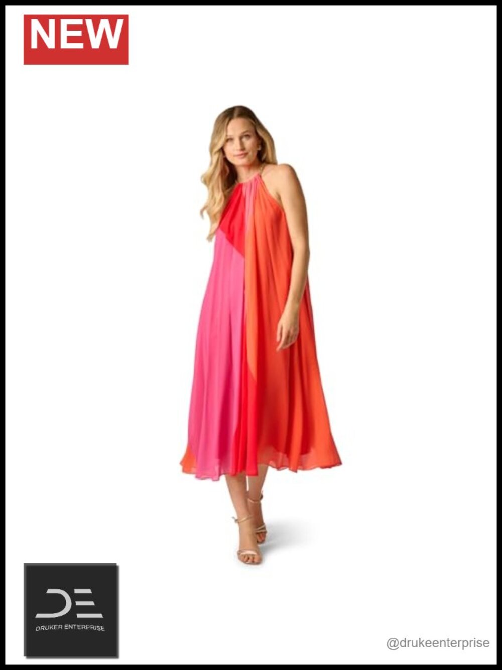 Halter Chiffon Trapeze Formal Dress Sleeveless Below Knee